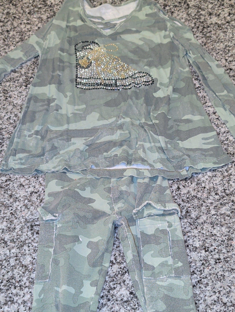 Flowers by Zoe Green Camo Pajama Set with Rhinestone Sneaker